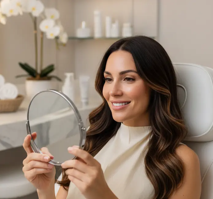 Foto de pessoa na cadeira de estética após microagulhamento